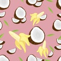 coconut and bananas on a pink background